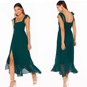 NWT Show Me Your MuMu Claire Midi Dress, Emerald Chiffon Size Medium bridesmaid